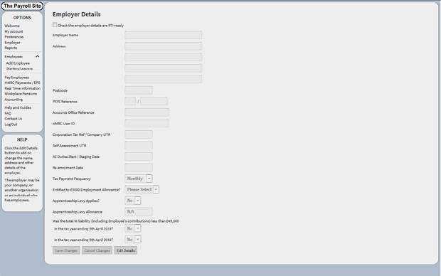 Employer screen at The Payroll Site
